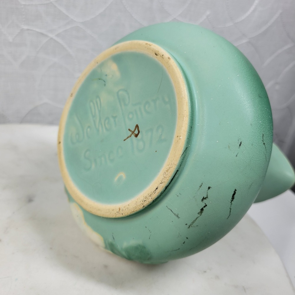 Vintage 1930s Weller Pottery Dogwood Pitcher Vase Aqua Blue Floral Art Deco - Picture 15 of 16